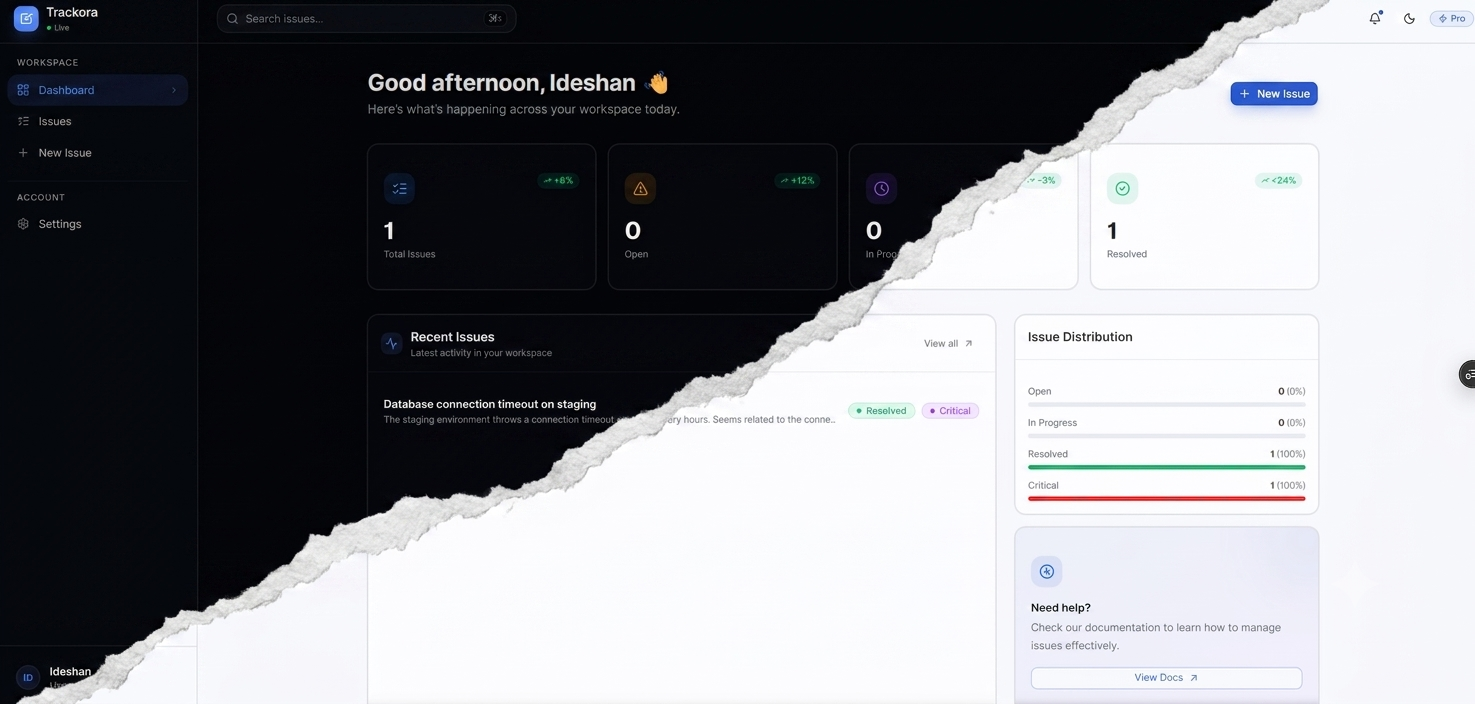 Screenshot preview of Trackora - Modern Issue Tracker